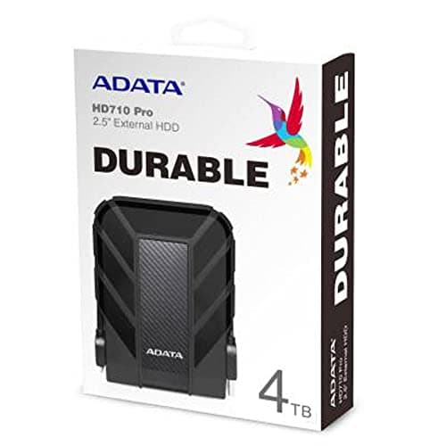 ADATA HD710 Pro - 4 TB External Hard Drive - Shockproof, Waterproof & Dustproof - Durable Storage - For Gamers, Students & Professionals - Mac, PC & Linux Compatible - Black - AHD710P-1TU31-CBK 4