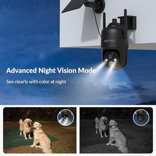 NETVUE Solar Security Cameras Wireless Outdoor 3MP Camera 2.4G WiFi 360° View PTZ. Strobe Light/Spotlight Home Security System with Motion Detection and Siren, Two-Way Audio/Color Night Vision 6