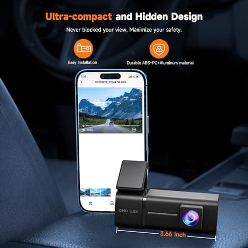 Dash Cam 2.5K 1440P Front Dashcam for Cars, E-YEEGER Mini WiFi Hidden Dashcams with App, Night Vision Car Camera, 24H Parking Mode, G-Sensor, Loop Recording, Free 32G Card, Support 256GB Max, Black 8