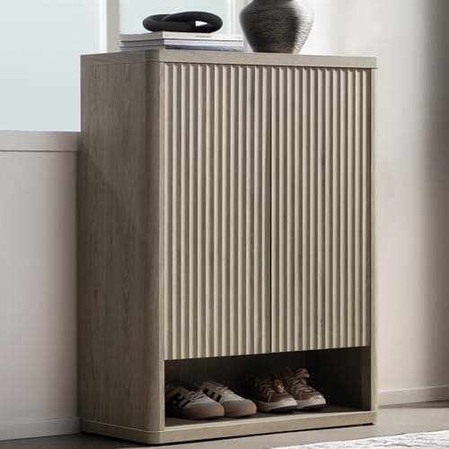 SICOTAS Shoe Cabinet 44" Tall Large Storage Organizer Modern Shoe Rack with Doors & 4 Shelves Mid Century Free Standing 6-Tier Cabinet for Entryway Hallway Living Room Closet