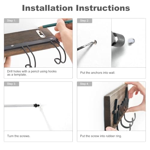 Mkono Towel Holder Wall Mounted Towel Racks for Bathroom Farmhouse Decor Rustic Wood Towel Hooks Hang Towels Bathrobe Coat Clothing 12.6" x 5.2" Bath Towel Hanger Storage Organizer 5