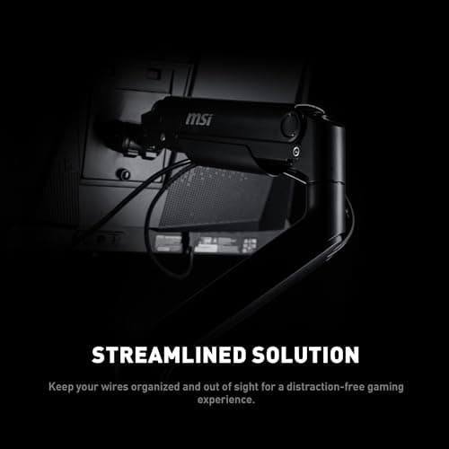 MSI MAG MT201 - Premium Heavy Duty Single Monitor Stand Arm, Supports 17-49" Screens and 44 lbs, VESA Compatible, Adjustable Spring Assisted Mount, Clamp & Grommet, Quick Release Plate - Black 9