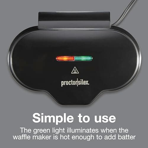Proctor Silex Double Mini Waffle Maker Machine with 4” Round Non-stick Grids, Makes 2 Personalized Individual Breakfast Keto Chaffles and Hashbrowns, Compact, Black (26102) 6