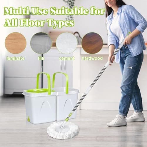 Nolopau Spin Mop and Bucket with Wringer Set, Separate Clean and Dirty Water, Small Spin Mop Bukcet System with 3 Reusable Microfiber Mop Pads, Wet Dust Mop for Floor Cleaning, Bucket Volume 4L 7