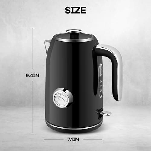 SULIVES Electric Kettle, 1.7L Stainless Steel Tea Kettle with Temperature Gauge, 1500W Water Boiler with LED Light, BPA-Free, Auto Shut-Off and Boil-Dry Protection,Black 7