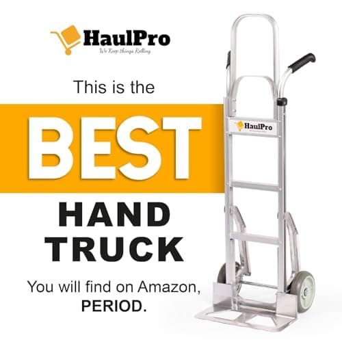 HaulPro Dual Handle Heavy Duty Hand Truck - Lightweight Aluminum 2 Wheel Stair Climbing Dolly Cart-500 Pound Capacity-8" Puncture Resistant Rubber Wheels - 54" H x 18.5" W with 17.5 x 9 Nose Plate 7