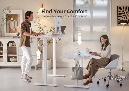 YDN Electric Standing Desk Adjustable Height, 40 x 24 Inches Stand up Desk with Cable Management, Home Office Desks with Splice Board & White Frame, White Top 8