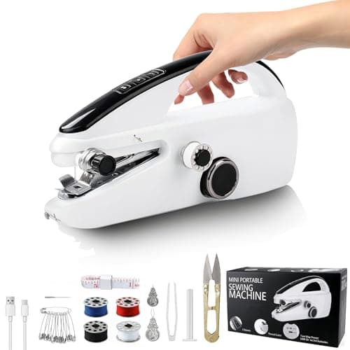 Handheld Sewing Machine, Mini Hand Held Sewing Machine for Beginners, Hand Sewing Machine for Clothes Fabrics Repair Home DIY, Portable Hand Stitching Machine