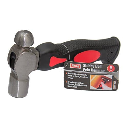 KING 8 oz Stubby Ball Pein Hammer w/Fiberglass Handle 0088-0 | Portable Mini Small Peening Hand Tool for Metal Working | Drop Forged, Heat Treated and Fully Polished Steel Head