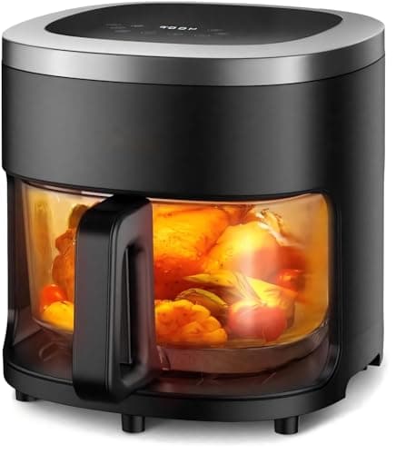 Glass Air Fryer,4.5QT Air Fryer with Viewing Glass Pot, Air Fry, Roast, Reheat, Dehydrate, Air Crisp Technology,Nonstick & Dishwasher Safe Basket,97% Less Oil,Features Digital Timer