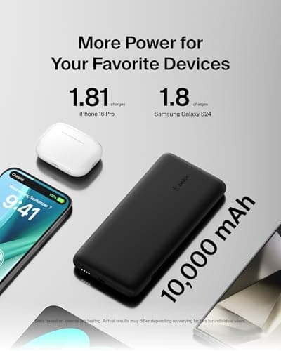 Belkin Portable Charger Power Bank for iPhone/Android - 10,000mAh, 23W Battery Pack for Phone with Integrated USB-C, Lightning Cables - Pass-Through Capability, Charge 2 Devices at Once 8
