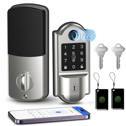 Smart Lock - 7-in-1 Keyless Entry, Fingerprint & Touchscreen Keypad, WiFi & Bluetooth Deadbolt, Biometric Door Lock with App Remote Control