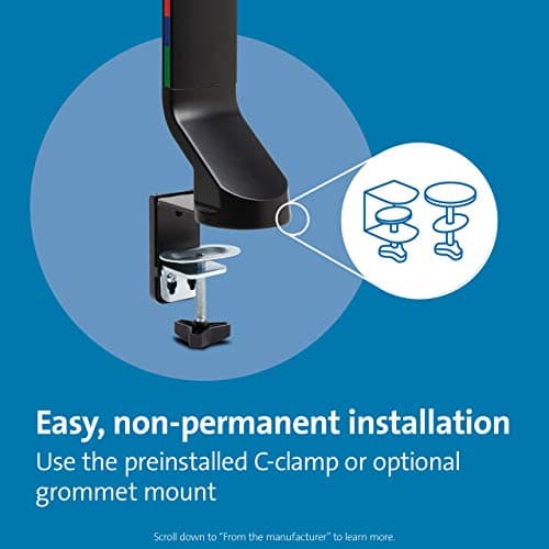 Kensington Single Monitor Desk Mount, C-clamp Vesa Stand Fits up to 32 inch Ultrawide Samsung LG , Low Profile Vertical Mount, Height Adjustable Free Standing Arm,K55512WW Black 5