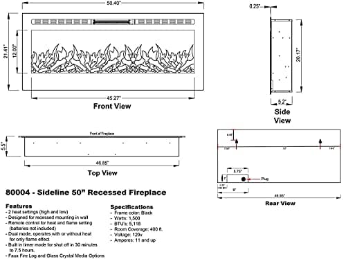 Touchstone Smart Electric Fireplace-The Sideline 50" Wide-in Wall Recessed - 30 Realistic Ember Color/Flame Options - 1,500W Heater w/Thermostat - Log & Crystal Hearth Options - Alexa/WiFi Enabled 10