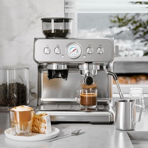 Kismile Espresso Machine with Grinder, 15 Bar Expresso Coffee Machines with Milk Frother Steam Wand, Espresso Maker with 30 Grind Settings, Expresso Machines for Home, Perfect for Cappuccino, Latte 8