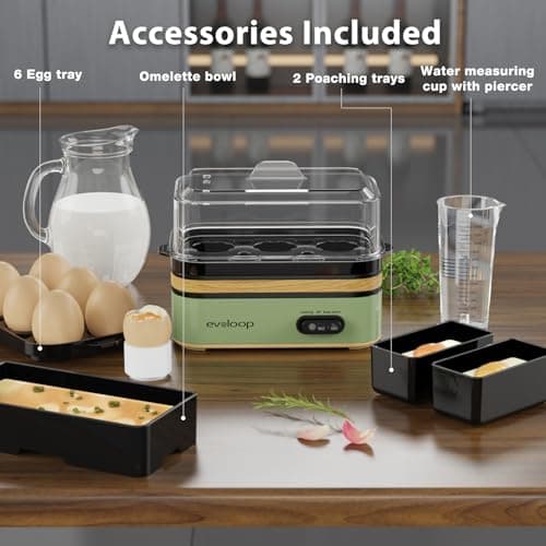 Evoloop Rapid Egg Cooker Electric 6 Eggs Capacity, Soft, Medium, Hard Boiled, Poacher, Omelet Maker Egg Poacher With Auto Shut-Off, BPA Free (Green) 5