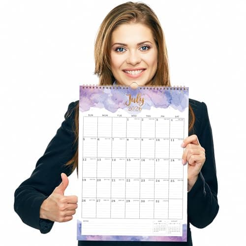 Calendar 2026-2027 - July 2026 - June 2027, Wall Calendar 2026-2027, 12" x 17", 18 Months Calendar, Twin-Wire Binding, Hanging Hook, Blocks and Julian Dates - Colorful Waterink 8