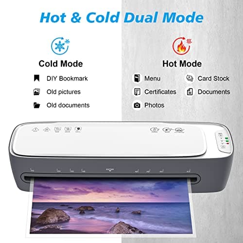 Laminator Machine 13-Inch Thermal Lamination with Laminating Sheets 9 in1 Office Desktop Laminate Machine, Portable A3 Laminater for Teachers Personal 60S Warm-Up Never Jam 6