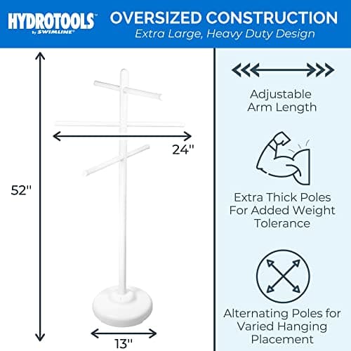 SWIMLINE HYDROTOOLS 89032 Free Standing Poolside Adjustable-Towel Rack With Water Weighted Base Three Arms Tier For Outdoors & Indoors Pool Patio Bathroom Accessory Holder Bar Drying-Stand 5