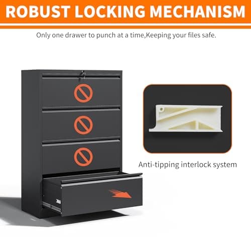 OPTYMIRA 4 Drawer Lateral File Cabinet with Lock Heavy Duty Large Metal Filing Cabinet Home Office Cabinets Wide Steel Cabinets for Legal/Letter Size,Assembly Required 5