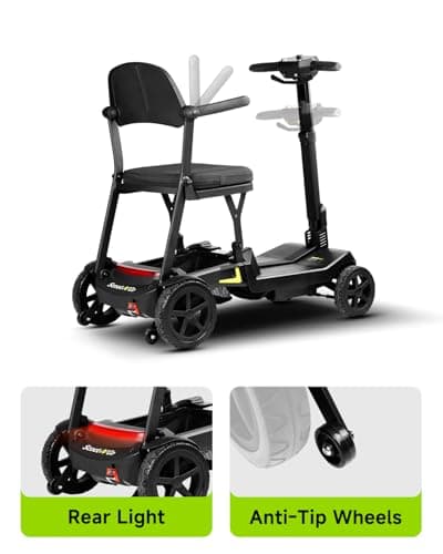 SCOOTNGO Mobility Scooters for Seniors & Adults 4 Wheel Travel Mobility Scooter Airline Approved with Two Batteries, Lightweight, Foldable, No Assembly Needed (Black Yellow, Dual Batteries) 8