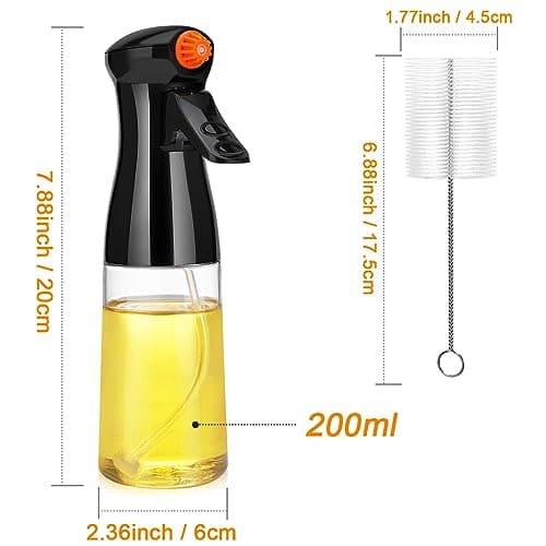 Showvigor Olive Oil Sprayer for Cooking- 200ml Rotatable Nozzle Olive Oil Spray Bottle Premium Oil Mister with Brush Oil Spritzer for Air Fryer, BBQ, Salad, Baking,Grilling Kitchen Gadgets(Black) 6