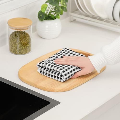 SALAS Cotton Dish Towels Cloths for Kitchen Drying Dishes, Lattice Terry Kitchen Towels, Absorbent Cloths with Hanging Loop, 16‘’ x 26‘’, 4 Packs, Wine Red and Black 9