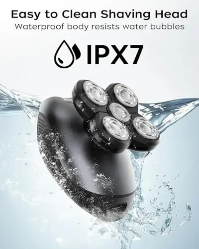 Electric Razor for Men, 5-in-1 Multi-Function Electric Shavers for Men, IPX7 Waterproof Bald Head Shaver with LED Display, Rechargeable Beard Trimmer Body Hair Trimmer, Ideal Gifts for Husband (Black) 8