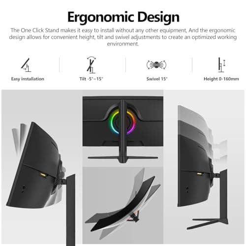 Gawfolk 49 Inch Ultra-Wide Curved Gaming Monitor, 165Hz Ultrawide PC Screen 3840x1080 Dual FHD, FreeSync, Height Adjustable, HDMI 2.1/DP 1.4, Compatible Wall Mount 100 * 100mm 5