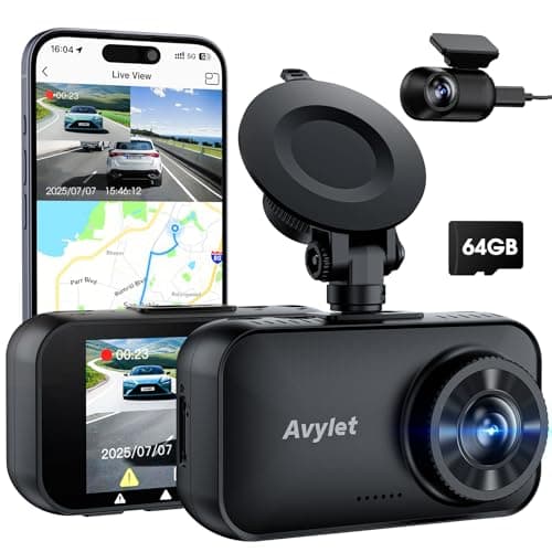 Avylet 4K/2.5K+1080P Dash Cam Front and Rear, 5G WiFi APP Dash Camera for Cars with 64GB Card, ADAS Lane Assist, 2.7”IPS Screen, Parking Mode, External GPS Module, Night Vision, G-Sensor