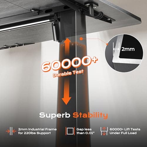 Huuger 55 x 28 Large Electric Standing Desk, Height Adjustable Desk, 27.6" Deep Desktop, Stand up Gaming Computer Office Desk with 2 Hooks, 3 Preset Heights, for Home Office, Grey 9