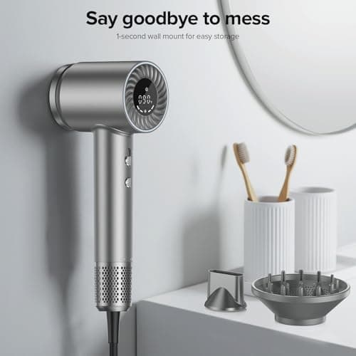 Hair Dryer, 150000 RPM Brushless Motor with 500M Negative Ions, Fast-Dry Lightweight Design, ThermoControl & Magnetic Nozzle/Diffuser, Low Noise Salon Blow Dryer for All Hair, Travel, Home 5