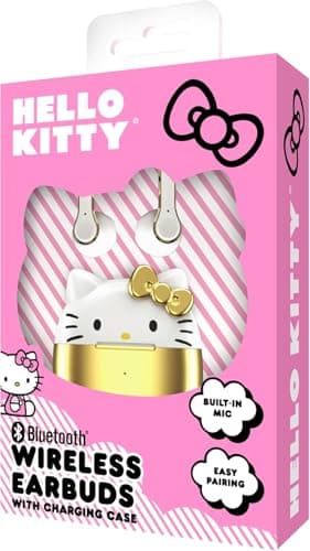 Hello Kitty Bluetooth Wireless Earbuds with Charging Case - Built-in Mic, Easy Pairing, Cute Design, Gold and White, Perfect for Kids, Teens Fans 5