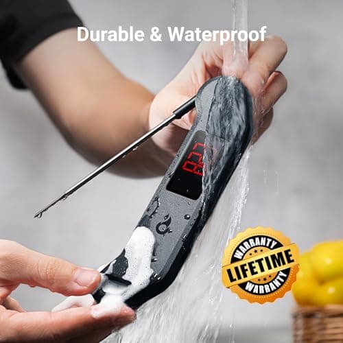 Professional Digital Meat Thermometer, 1 Sec Instant Read, ±0.5℉ Accuracy NIST&NSF Certified Food Thermometer, Auto-Rotate Bright LED Screen, Highly Waterproof Cooking Thermometer for Grill BBQ, Black 6