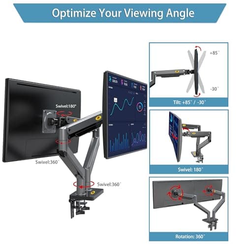 NB North Bayou Dual Monitor Arm Ultra Wide Full Motion Swivel Monitor Mount for 22''-32'' Monitors Load Capacity from 4.4 to 26.4lbs for Each Arm Height Adjustable Monitor Stand G35 5