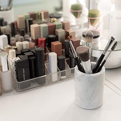 JIMEI Natural Marble SPA Collection Tumbler Toothbrush Holder Makeup Brush Holder Bathroom Countertop Organizer 7