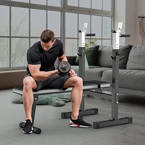 Lmdex Adjustable Weight Bench Press with Squat Rack Folding Multi-Function Dip Station for Full Body Workout Home Gym Strength 8