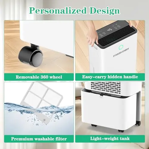 FRESHDEW Dehumidifier, 50 Pints Dehumidifiers for Home, 4500 Sq. Ft Dehumidifiers with Drain Hose, 0.66 Gallon Water Tank for Basement Bathroom Bedroom, 24H Timer 7