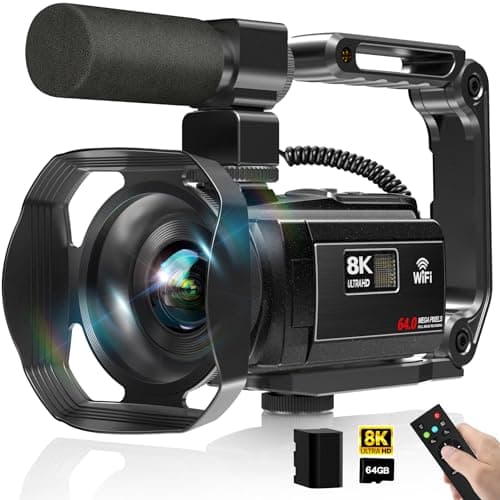 MURAUX 8K 64MP Video Camera Camcorder with IR Night Vision for YouTube 3.0” Screen WiFi Camcorder 18×Zoom Vlogging Camera with Microphone, Lens Hood, Stablizer, 64GB SD Card, One 4500mAh Battery