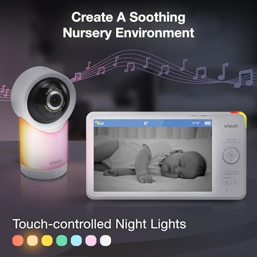 VTech Smart WiFi 7” HD Display Video Baby Monitor, 1080p HD Camera via App, Pan-Tilt-Zoom, Night Light, 2-Way Talk, 2K CMOS Video Sensor, Wide-Angle Viewing, Rechargeable Battery, Free App: RM7866HD 7