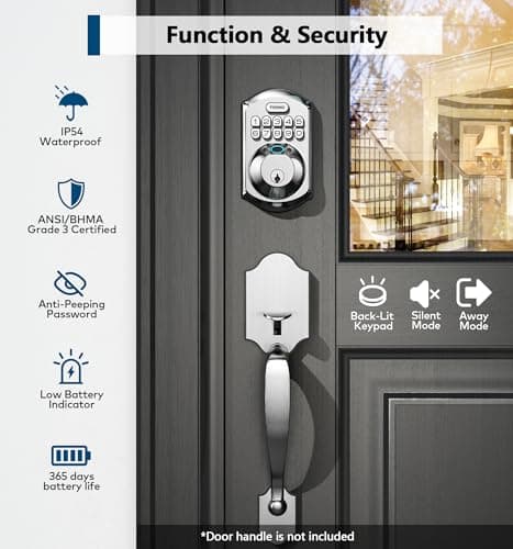TEEHO TE002 Fingerprint Door Lock - Keyless Entry Electronic Keypad Deadbolt with 2 Backup Keys - Auto Lock - Easy Installation - Smart Locks for Front Door - Satin Nickel 5