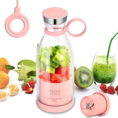 Portable Juicer Blender, 350ml Rechargeable Electric Blender for Fresh Juice, Fruit & Milkshakes, BPA-Free, Easy Clean, Compact Travel Cup for Gym, Office, Home（Pink）