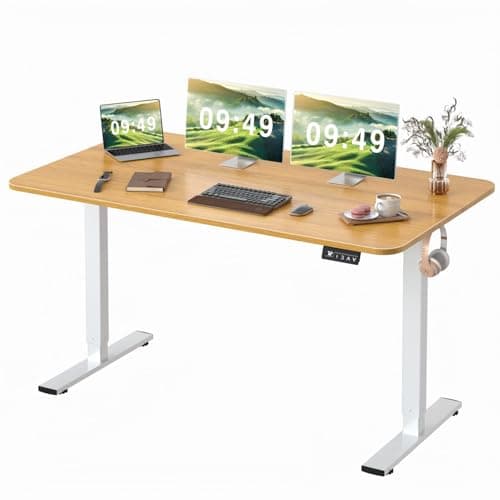 Furmax Electric Standing Desk, 45 x 24 Inches Sit Stand up Desk, Sit Stand Height Adjustable Home Office Desk with 4 Height Position Memory - with Splice Board (Brown, 45)