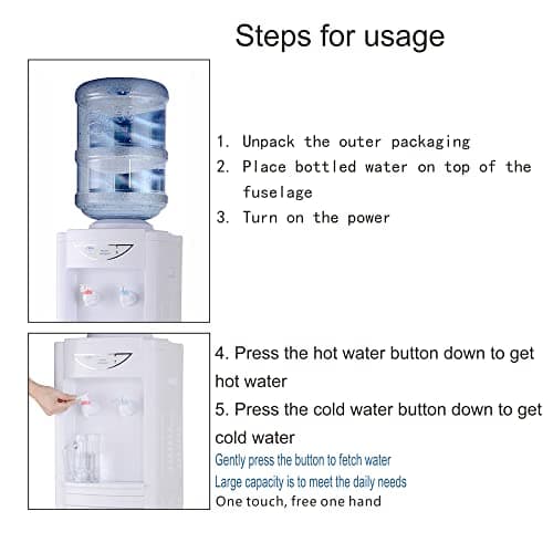 Water Cooler Dispenser 5 Gallon, Top Loading Water Dispenser Hot and Cold Water Dispenser with Storage Cabinet Child Safety Lock for Home Office, White 5