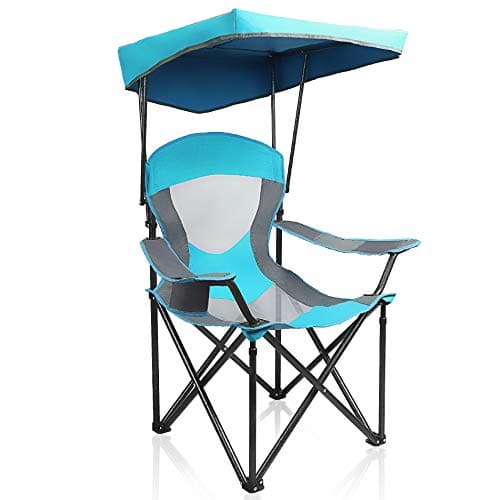 ALPHA CAMP Heavy Duty Canopy Camping Chair, 350 lbs Capacity Oversized Folding Chair with Adjustable Sunshade, Portable Sunshade Chair with Cup Holder for Beach, Fishing, Outdoor, Enamel Blue