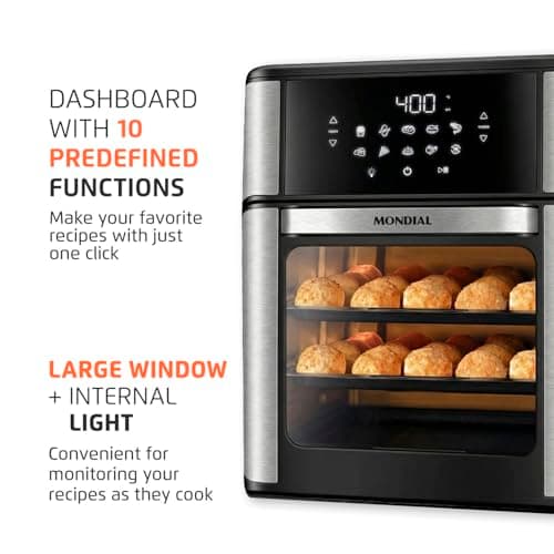 Air Fryer Oven 1800W, 12.7QT Capacity, Touchscreen Panel, Automatic Shut-Off, Toaster + Airfryer – Black & Stainless Steel – Mondial 7