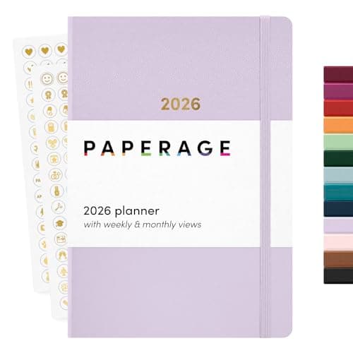 PAPERAGE 2026 Weekly & Monthly Planner, 12 Months (January 2026 - December 2026), 5.6 in x 8 in, Hardcover 2026 Planner with Weekly & Monthly Spreads, Note Pages, Stickers & Back Pocket – Lavender