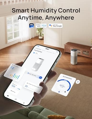 DREO Smart Evaporative Humidifier Large Room up to 1000ft², 800ml/h High Output Air Humidifiers for Bedroom, 10L, 50H Long Runtime with Precise Humidification for Plants, Home, Office, White, HHM774S 6