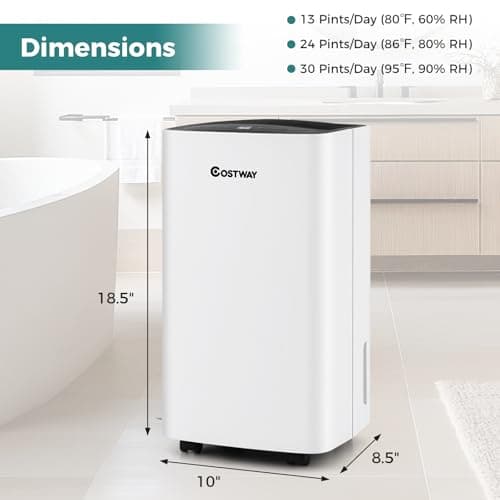 COSTWAY Dehumidifier for Large Room and Basements, Portable 30 Pints Dehumidifier with 3 Modes, 2 Speeds, Low Noise, 24H Timer, Auto or Manual Drainage 9