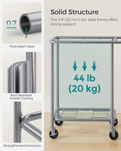 SONGMICS Laundry Basket with Wheels, 2-Section Rolling Laundry Hamper, 37 Gallons (140 L), Removable Liner, Steel Frame with Handle, 27.2 x 15.4 x 31.9 Inches, Cream White URLS004W01 5